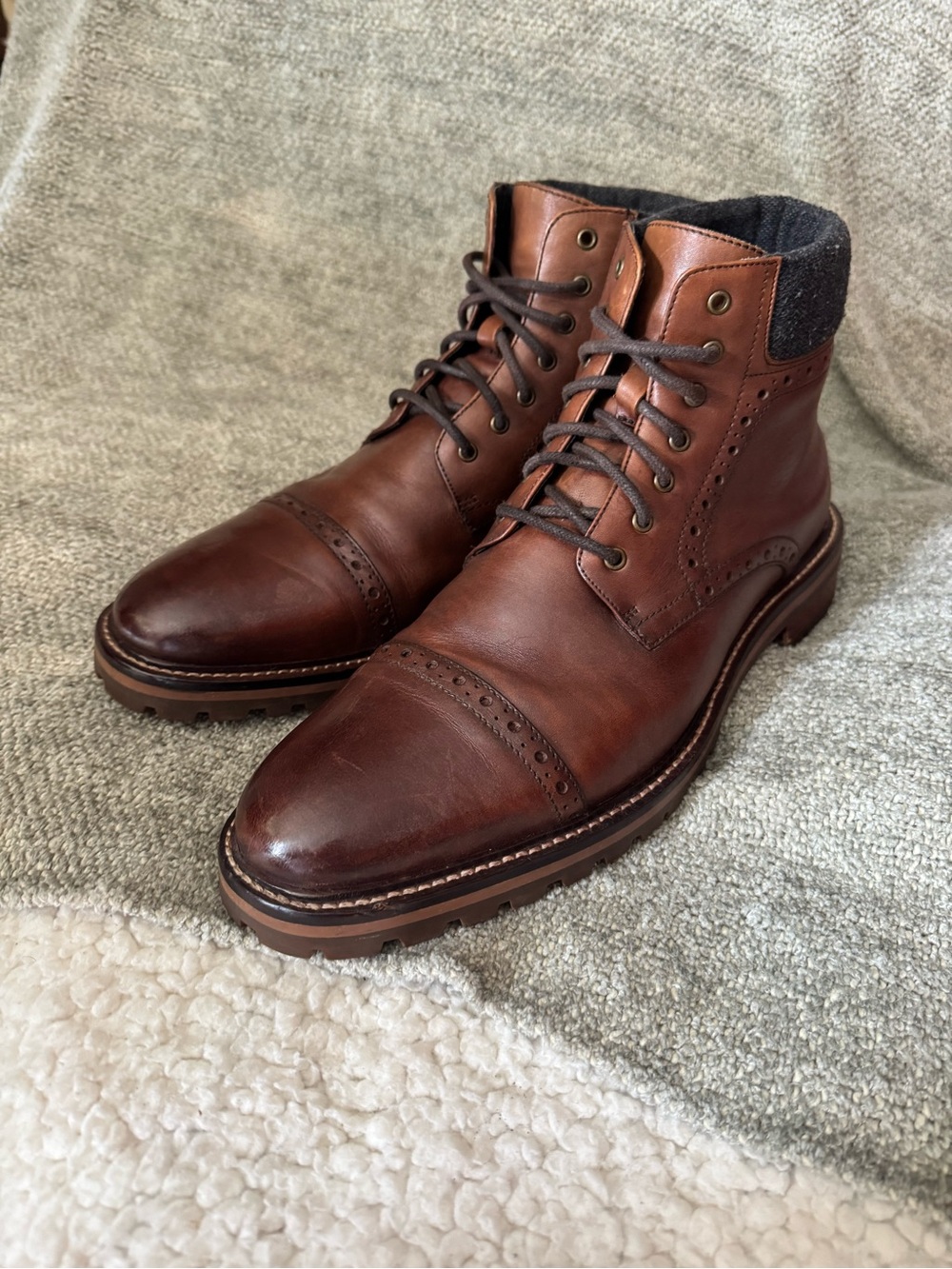 Men's Brown Leather Cap-Toe Lace-Up Boots